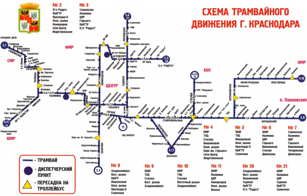 Схема движения трамваев Краснодара